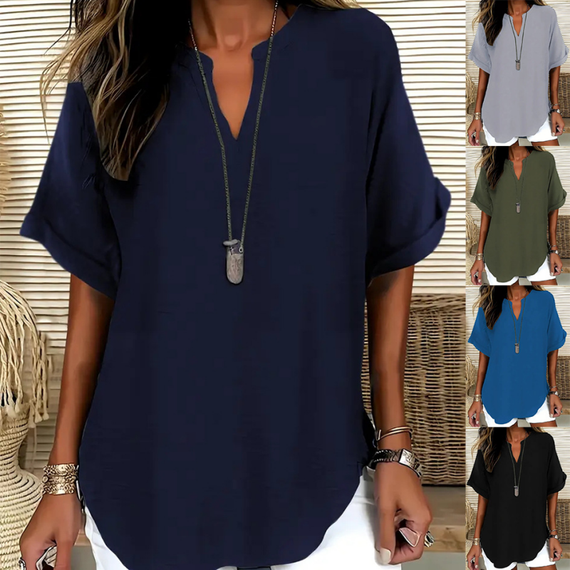 👕Spring Sale 50% OFF👕Fashion Loose Solid Color Short Sleeve Top🌸
