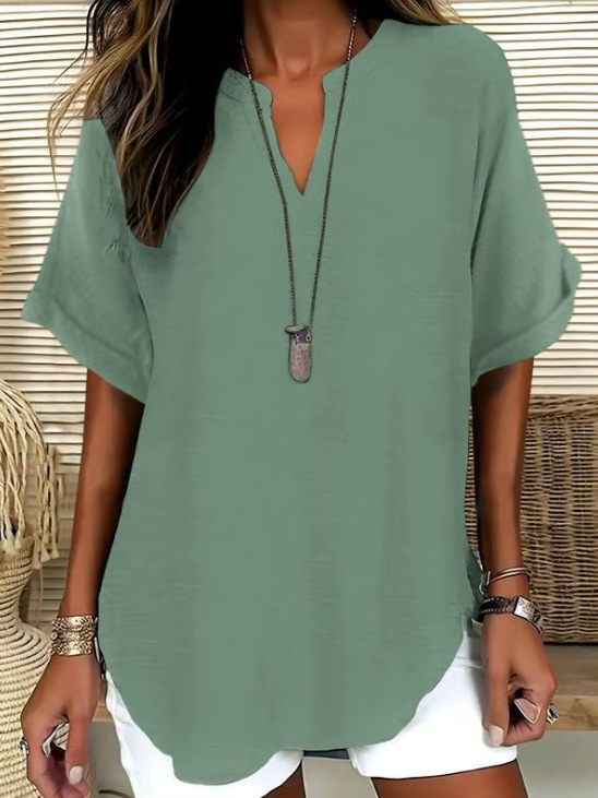👕Spring Sale 50% OFF👕Fashion Loose Solid Color Short Sleeve Top🌸