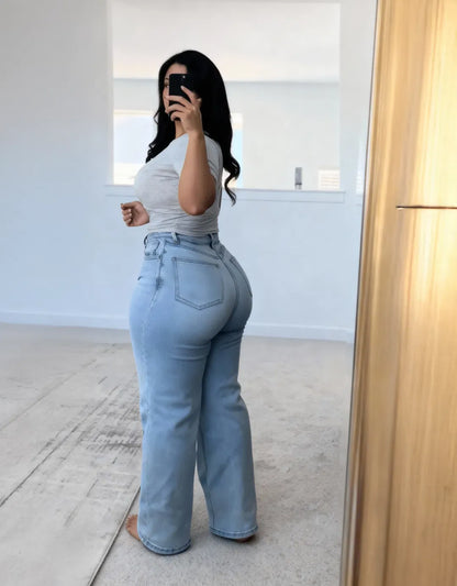 Women's Retro BBL Jeans — Plus Size, Slimming Fit, Straight-Leg, Butt-Lifting