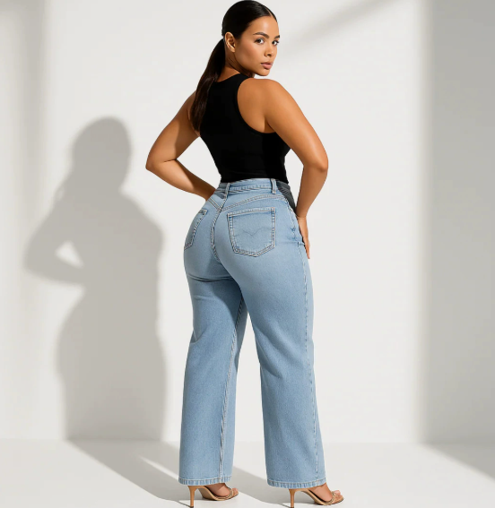 Women's Retro BBL Jeans — Plus Size, Slimming Fit, Straight-Leg, Butt-Lifting
