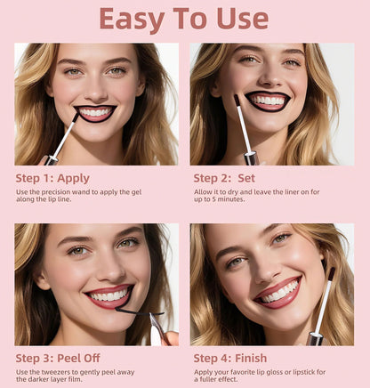 sacheu Lip STAY-N 3-PACK Lip Liner STAY-NPeel-Off Liners for Smudge-Proof All-Day WearVegan Cruelty-Free with Hyaluronic Acid &Squalane